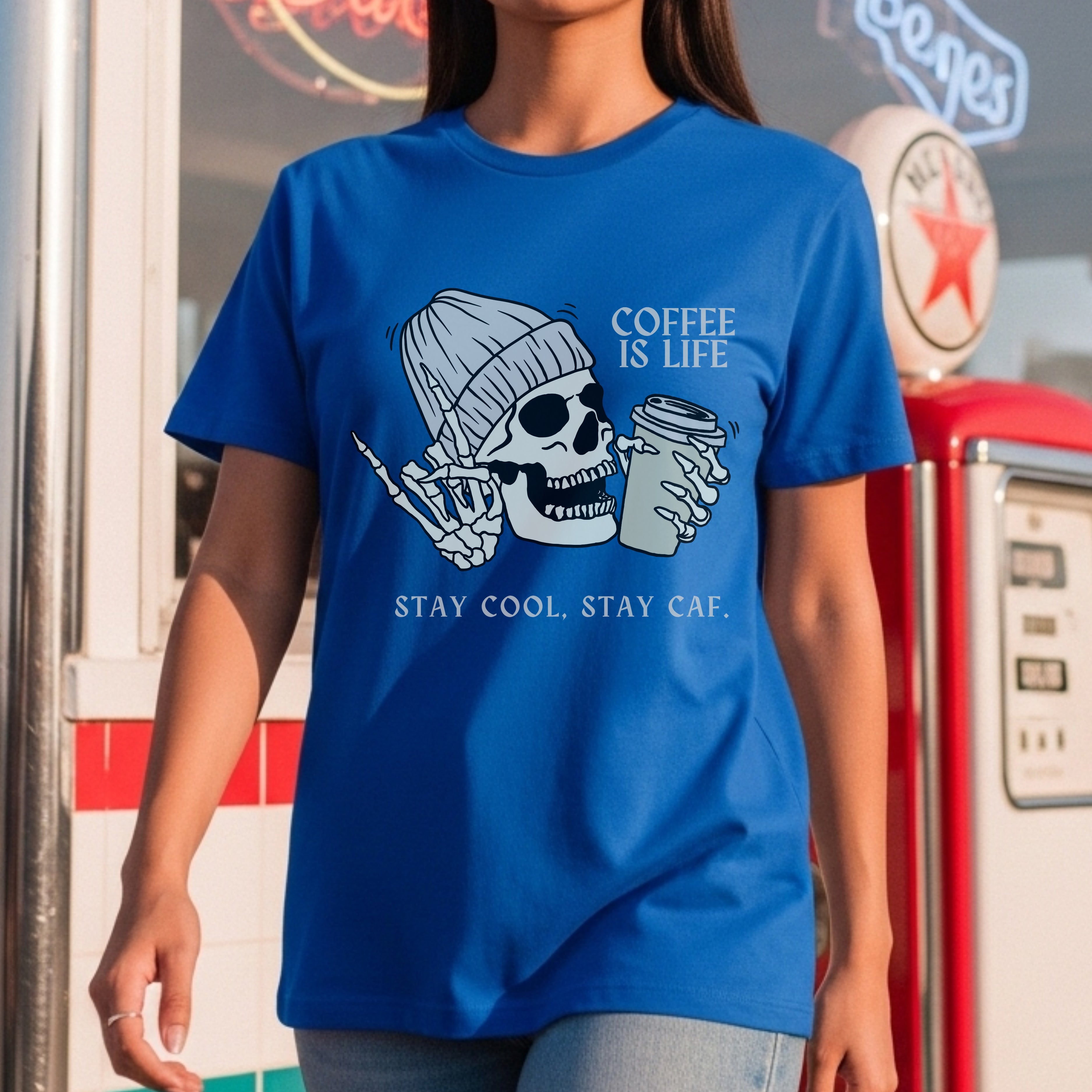 Coffee Is Life - Edgy Skull Beanie Caffeine Addict Humor Statement Artwork