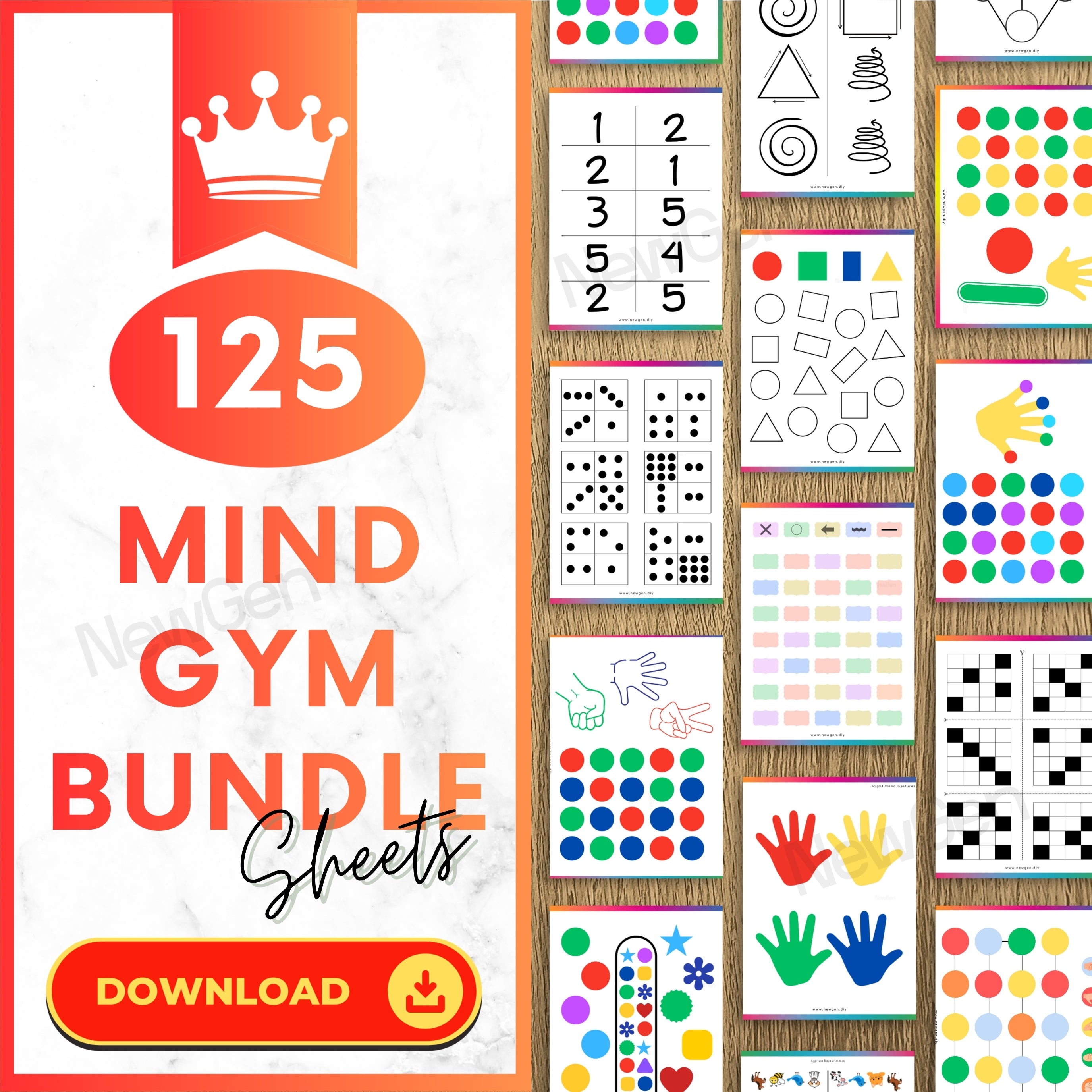 Brain Gym Bundle - 125 Premium Printable Cognitive Activity Sheets
