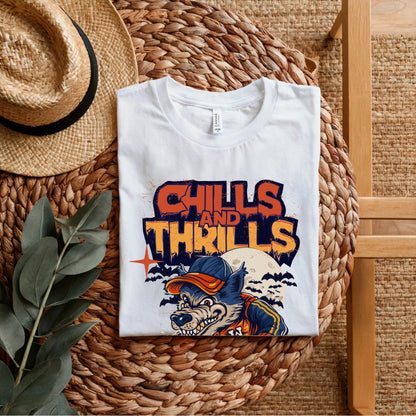 Chills And Thrills Enjoy - Halloween Wolf Skateboard Statement Artwork