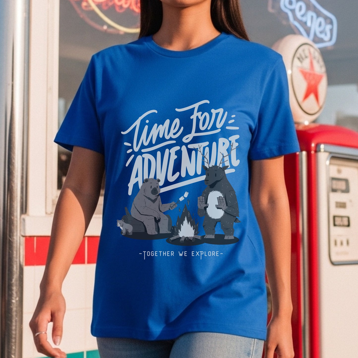 Time For Adventure Together We Explore - Bear Camping Outdoors Nature Statement Artwork