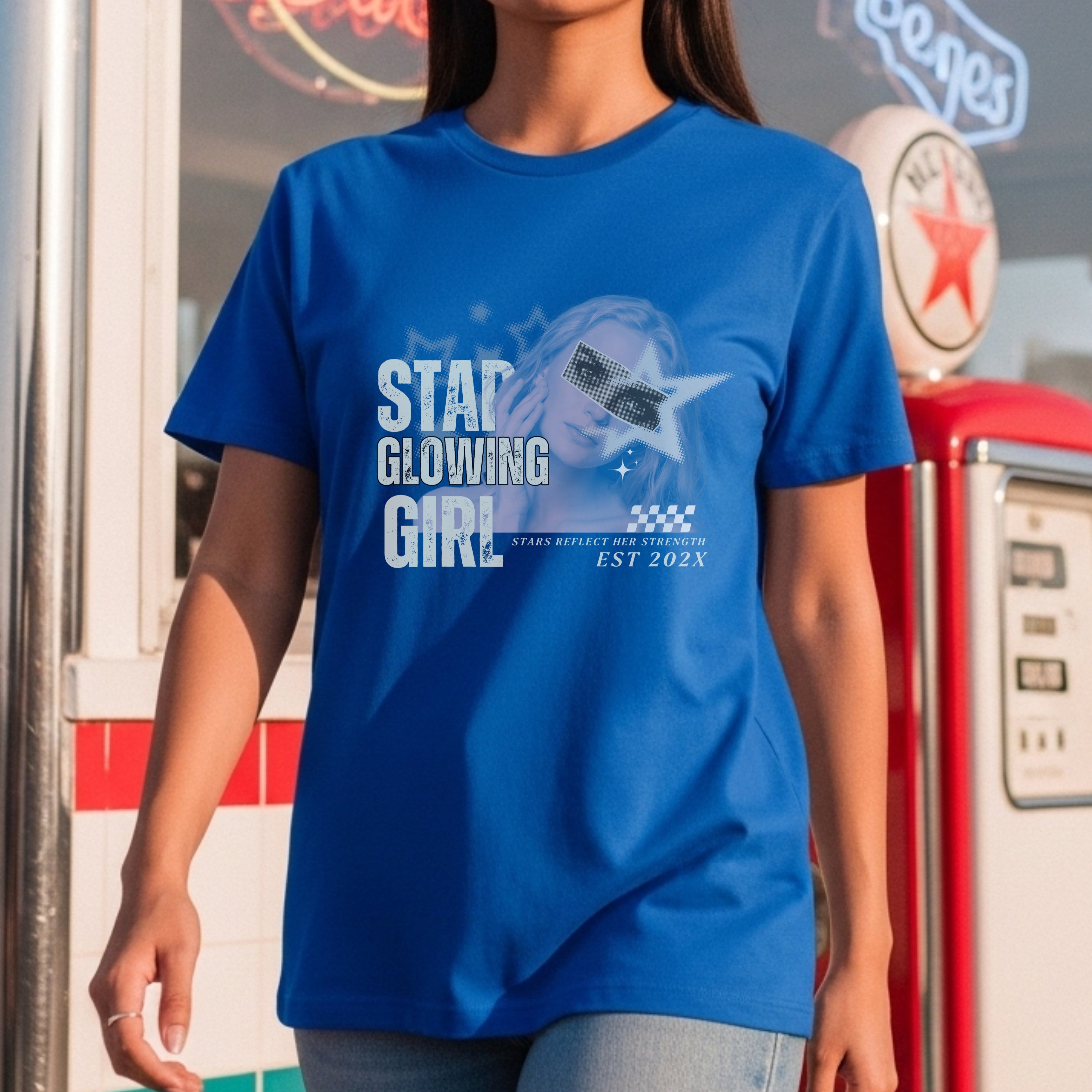 Star Glowing Girl Stars Reflect Her Strength - Y2K Pop Art Empowerment Statement Artwork