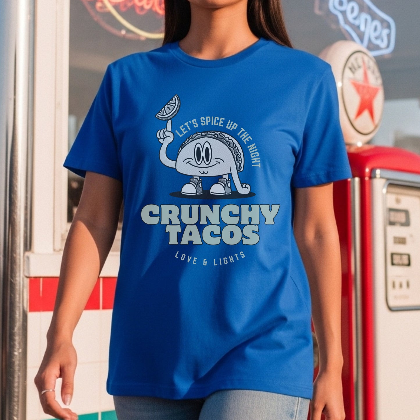 Let's Spice Up The Night - Crunchy Tacos Love & Lights Cartoon Character Fun Food Humor Artwok