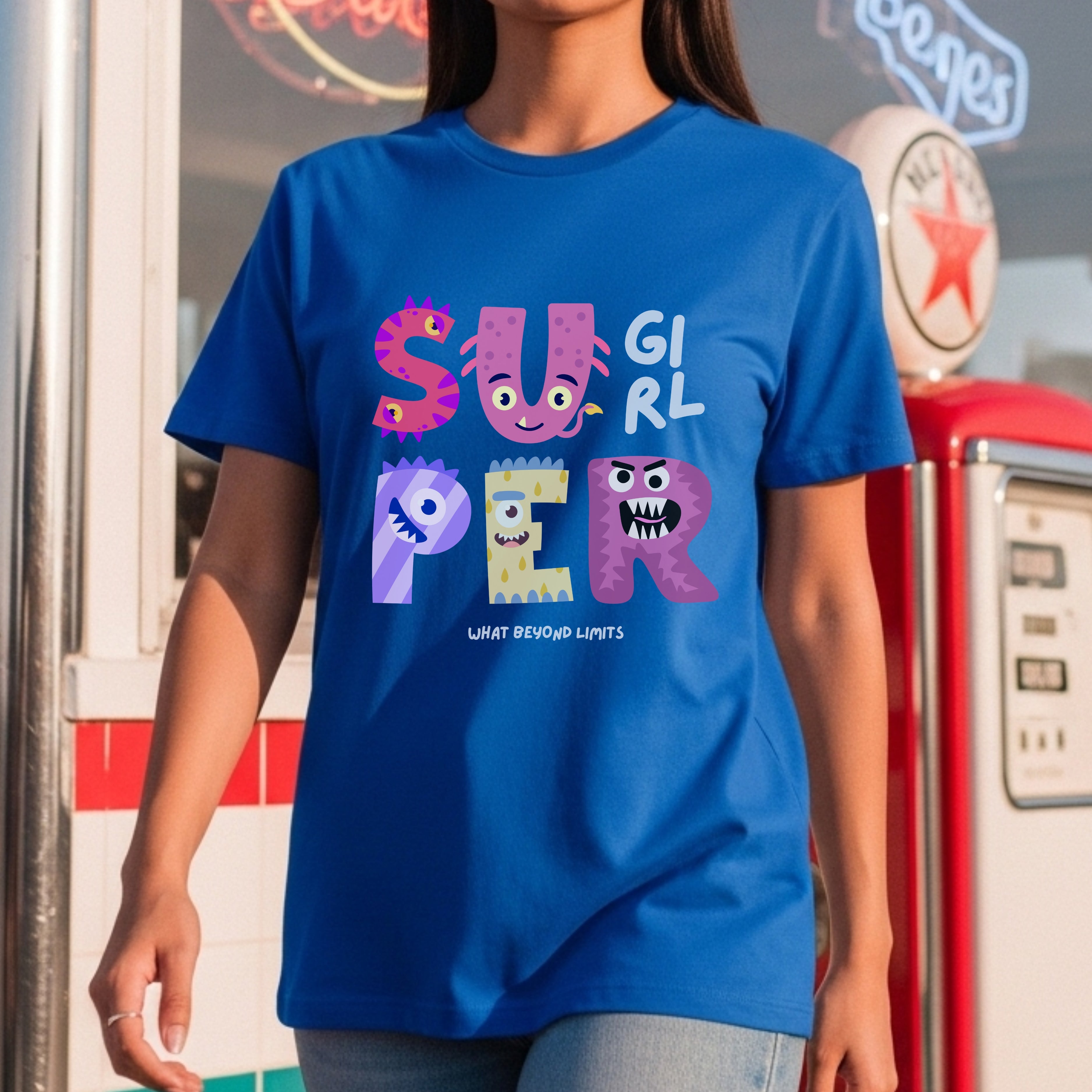 Super Girl What Beyond Limits - Cute Monster Empowerment Kids Statement Artwork