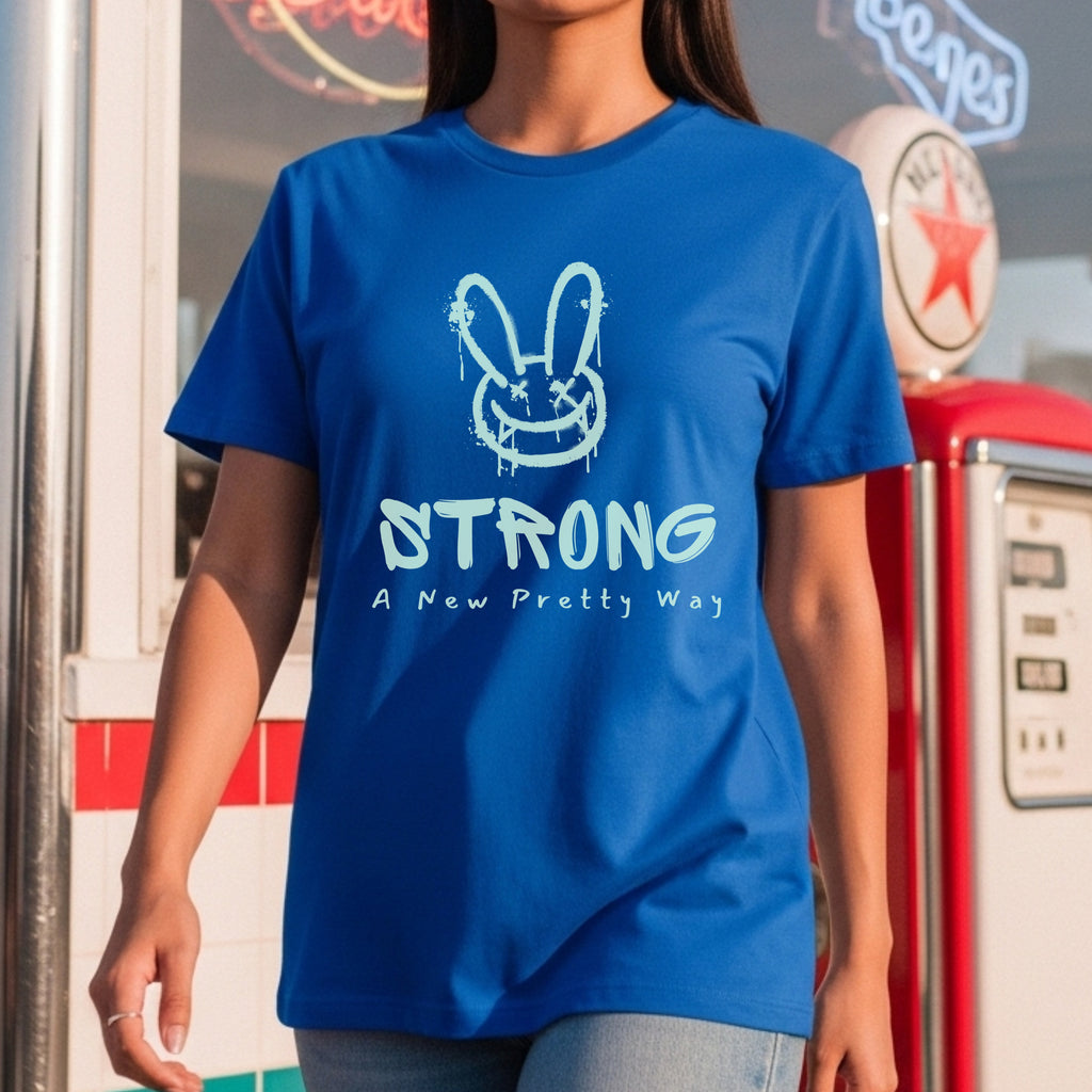 Strong A New Pretty Way - Graffiti Bunny with Red X Eyes Edgy Feminine Power Statement Artwork