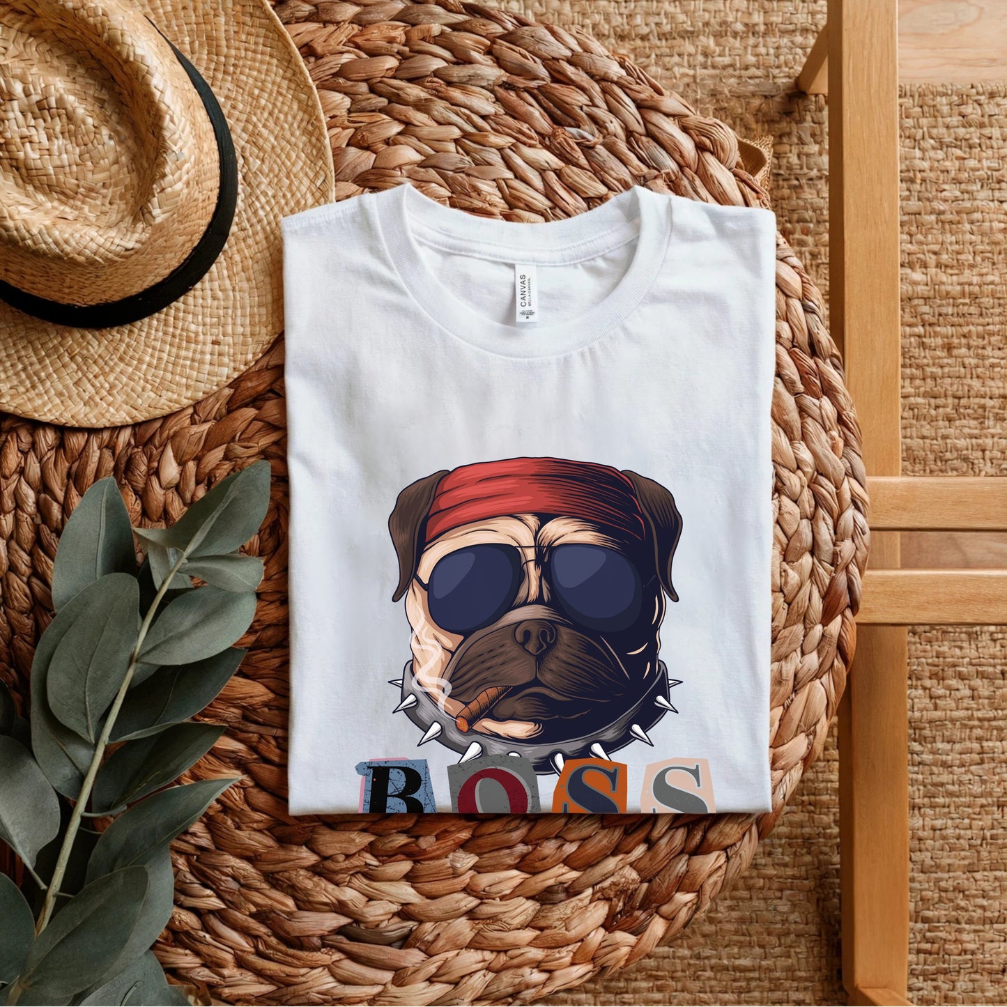 Boss Rider - Cool Pug Dog with Bandana and Sunglasses Biker Attitude Statement Artwork