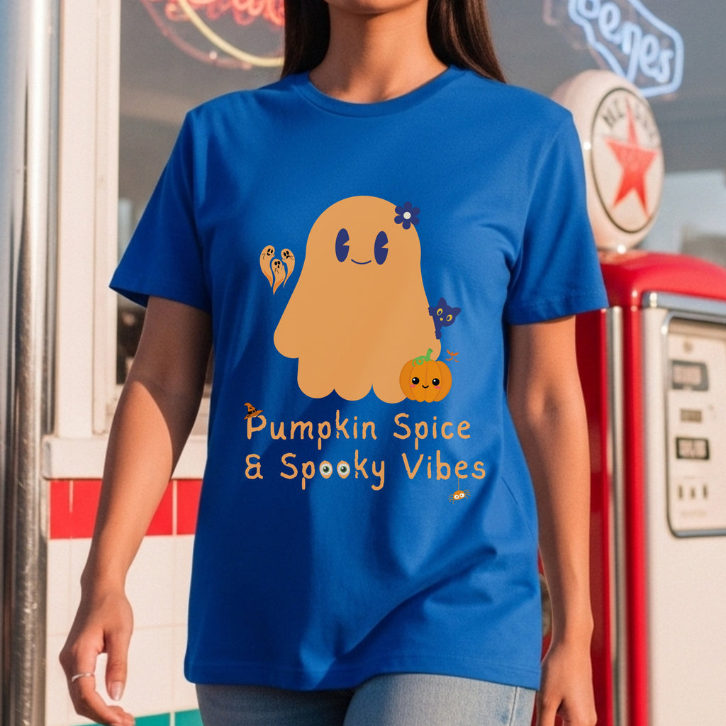 Pumpkin Spice & Spooky Vibes - Cute Halloween Ghost Autumn Season Statement Artwork