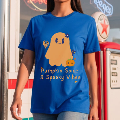 Pumpkin Spice & Spooky Vibes - Cute Halloween Ghost Autumn Season Statement Artwork