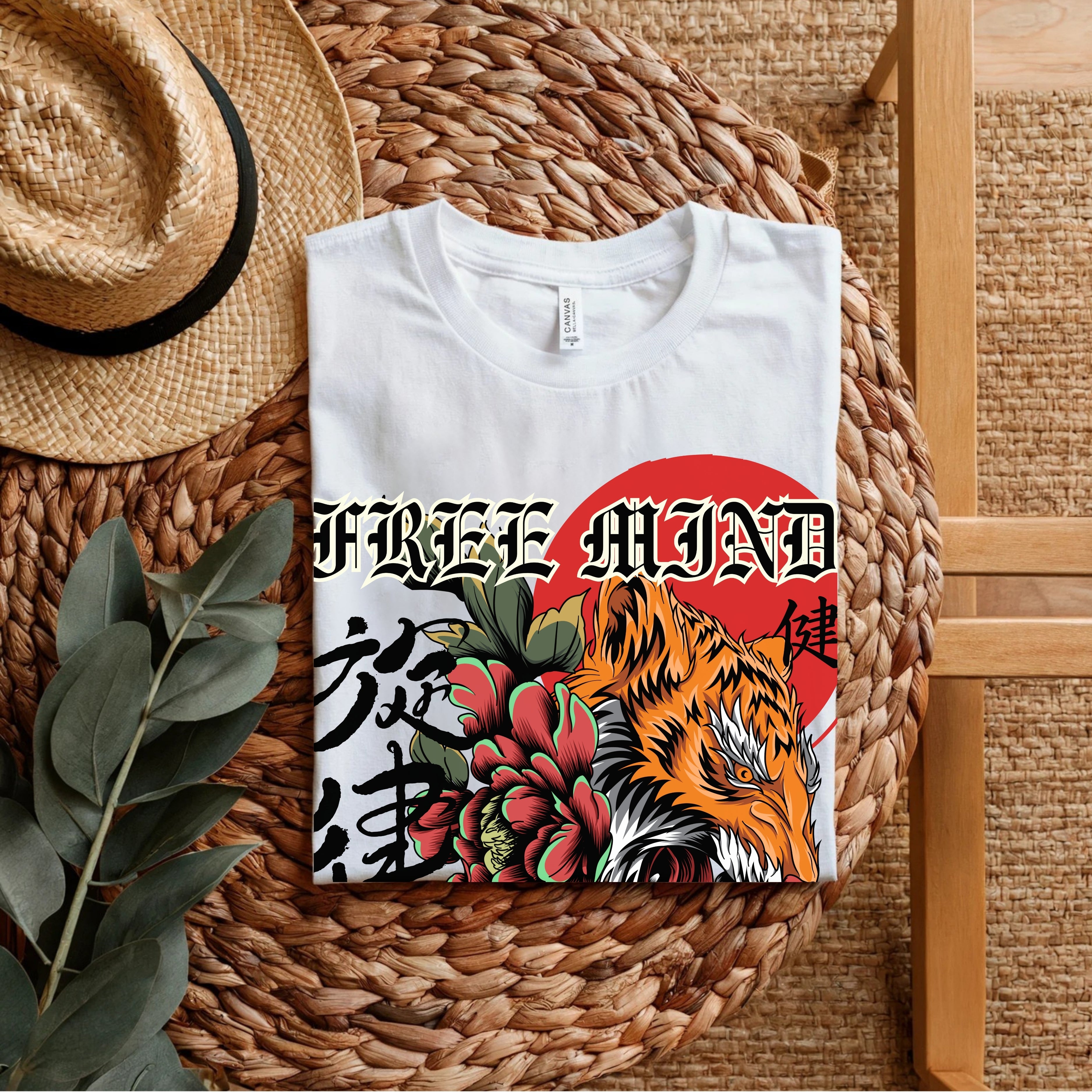 Free Mind Wild Soul - Japanese Tiger Floral Statement Artwork