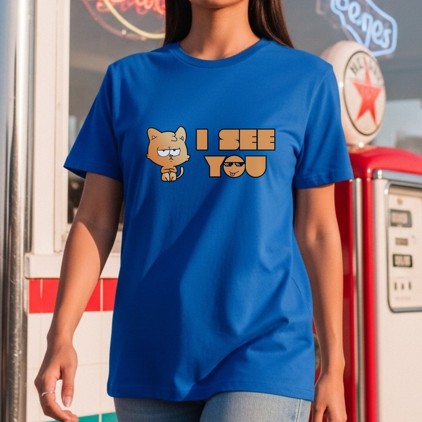 I See You - Grumpy Orange Cat with Deal With It Sunglasses Meme Humor Artwork