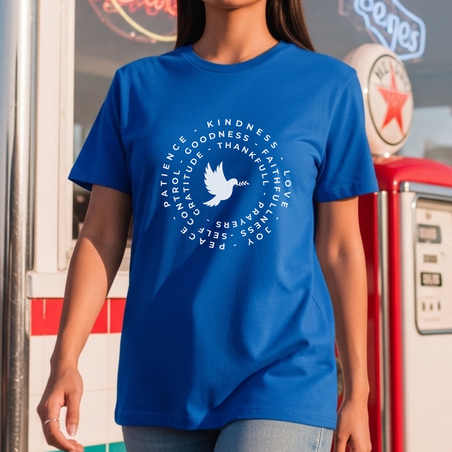 Patience Kindness Faith Love - Circular Virtue Dove Peace Statement Artwork