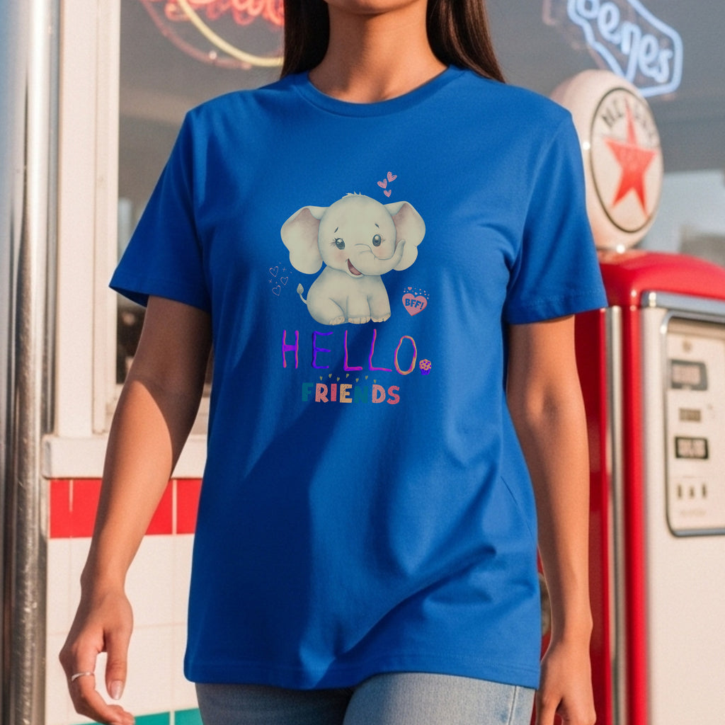 Hello Friends BFF - Cute Elephant Friendship Kindness Greeting Statement Artwork
