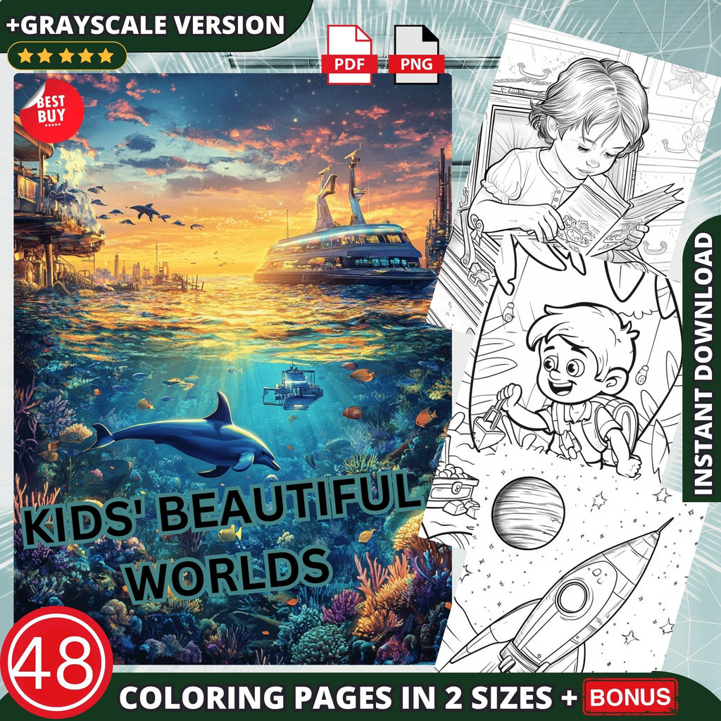 Kids' Beautiful Worlds Coloring Book Pages