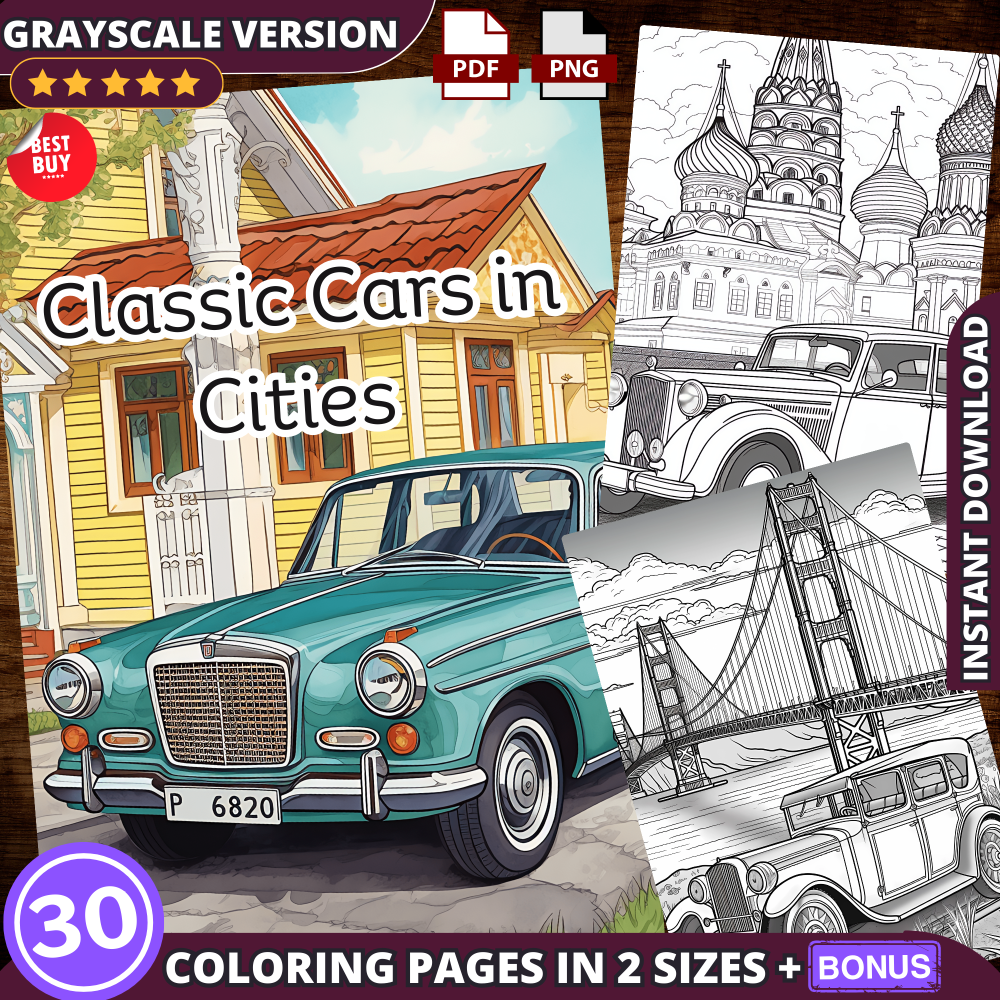 Classic Cars In Cities Coloring Pages