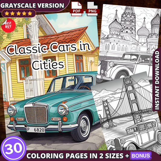 Coloriages de voitures classiques en ville