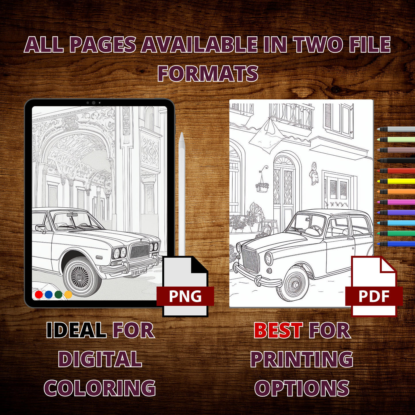 Coloriages de voitures classiques en ville