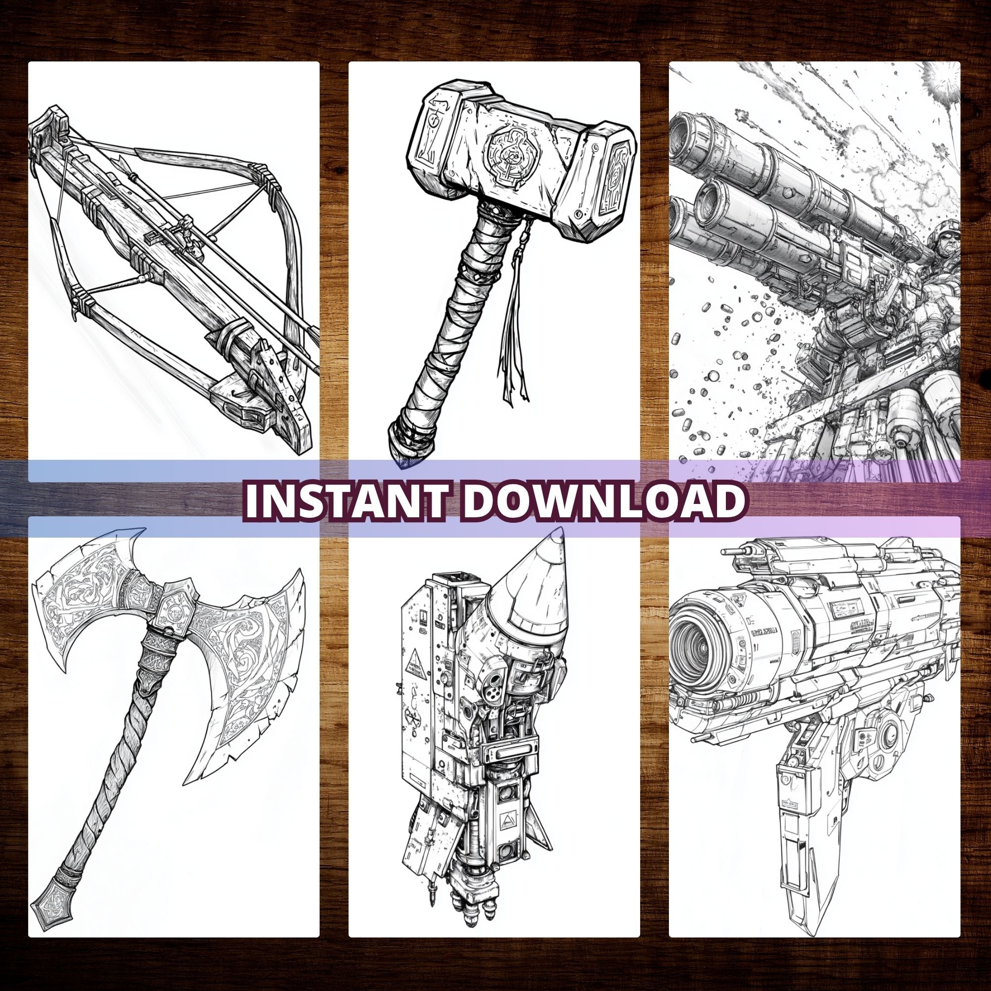 Fantasy Heavy Weapons Coloring Pages