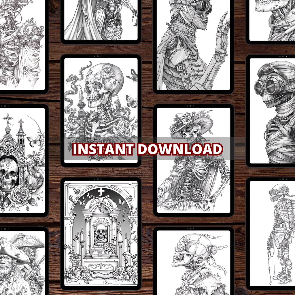 Steampunk Skulls Coloring Pages