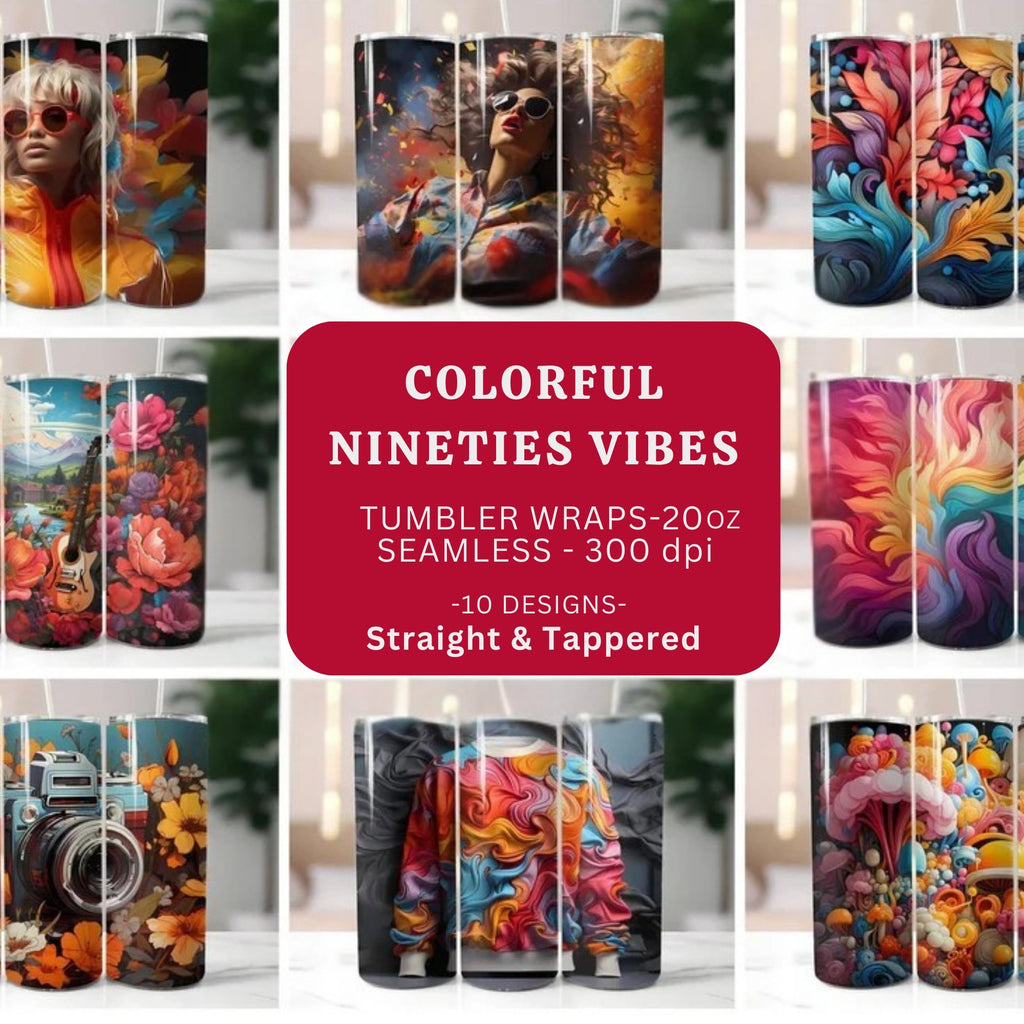 Colorful Nineties Vibes 20oz Tumbles Wraps 300 DPI