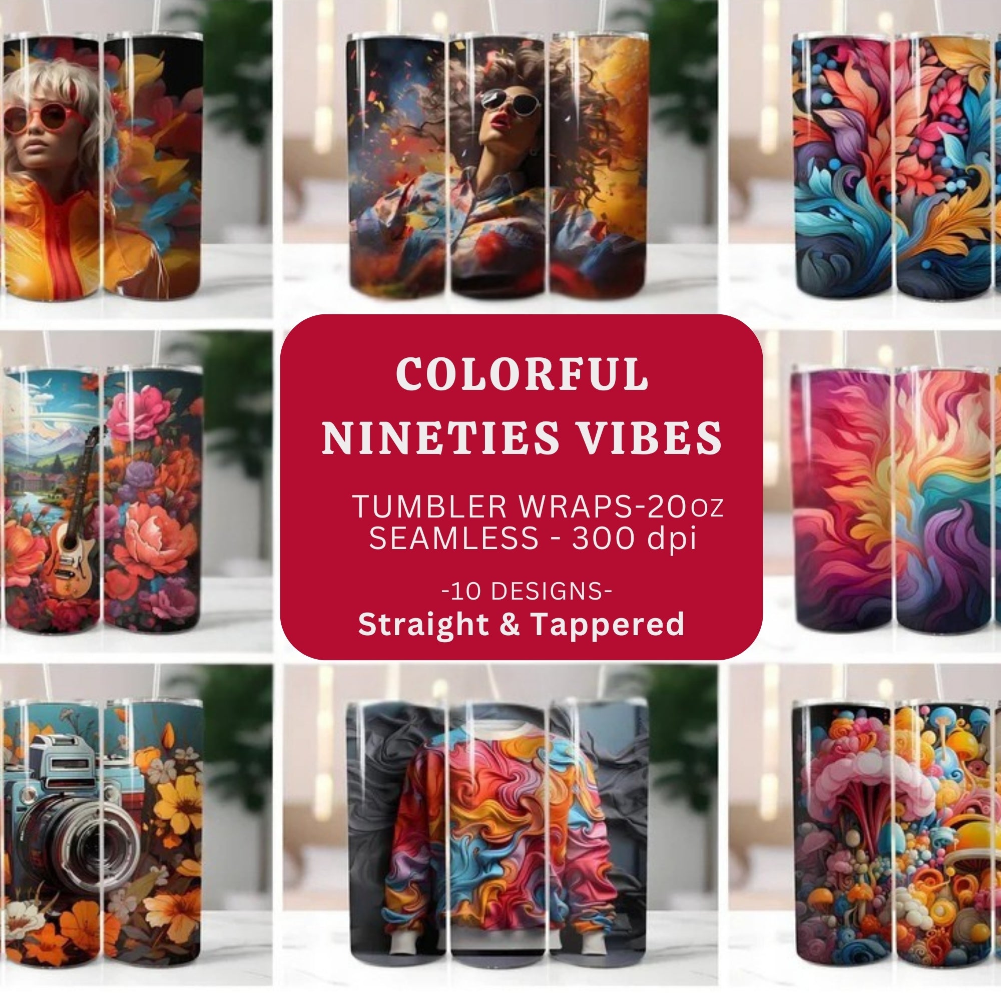Colorful Nineties Vibes 20oz Tumbles Wraps 300 DPI